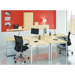 Bureau Compact Open - Hêtre/ Aluminium - Piètement Fixe -Magasin De Fournitures De Bureau AIG298708