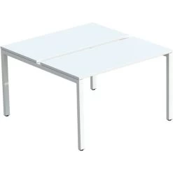 Bureau Droit Partagé Pieds Blanc/plateau Blanc - 2 Pôles - Paperflow