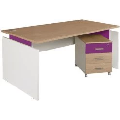 Pack Bureau Droit Linéo Chêne + Caisson Mobile -Magasin De Fournitures De Bureau AIG6478040