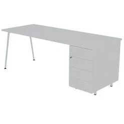 Bureau Avec Plateau 160x80 Cm Avec Caisson HB 4 Tiroirs Solal - Quadrifoglio
